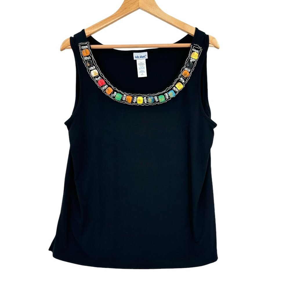 Vicki‎ Wayne Top Shirt Blouse Womens PL Jeweled Neckline Grandmacore Shell